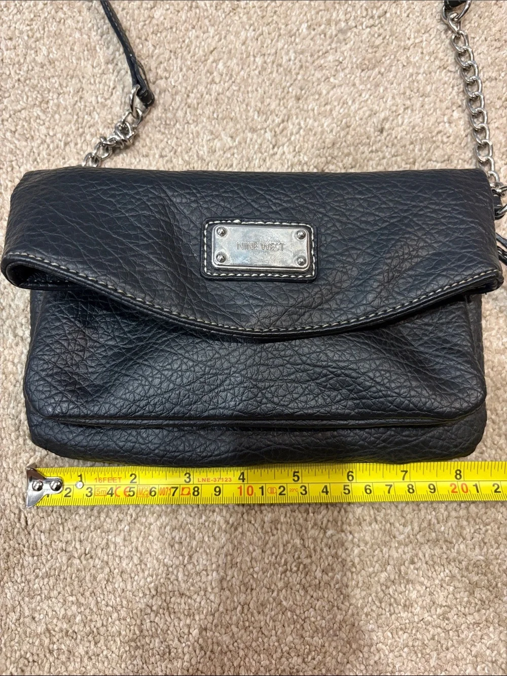 NINE WEST Black Leather Crossbody Bag with Chain Strap